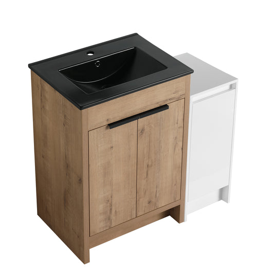 36 Inch Freestanding Bathroom Vanity with Black Ceramic Sink and Storage Cabinets, Soft Closing Door, 02424IMO+0312 Combination Cabinet, KD-Package