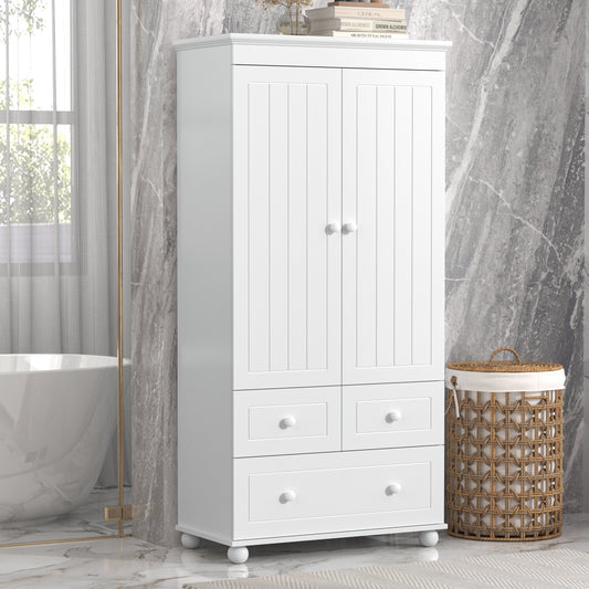 Tall Storage Cabinet with Three Drawers for Bathroom/Office, White