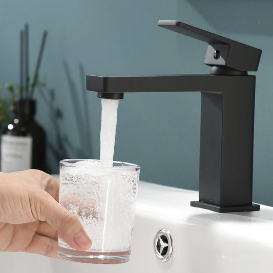 Black Bathroom Faucet, Brushed Black  Faucet for Bathroom Sink, Black Single Hole Bathroom Faucet Modern Single Handle Vanity Basin Faucet