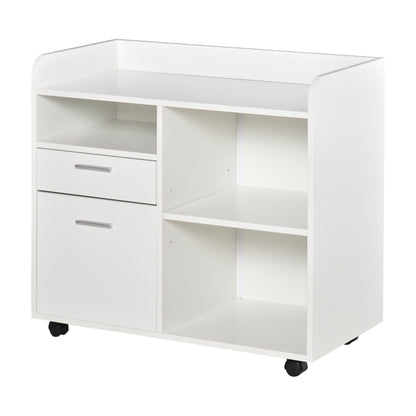 Vinsetto Filing Cabinet Printer Stand Mobile Lateral File Cabinet with 2 Drawers, 3 Open Storage Shelves for Home Office Organization, White