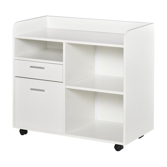 Vinsetto Filing Cabinet Printer Stand Mobile Lateral File Cabinet with 2 Drawers, 3 Open Storage Shelves for Home Office Organization, White