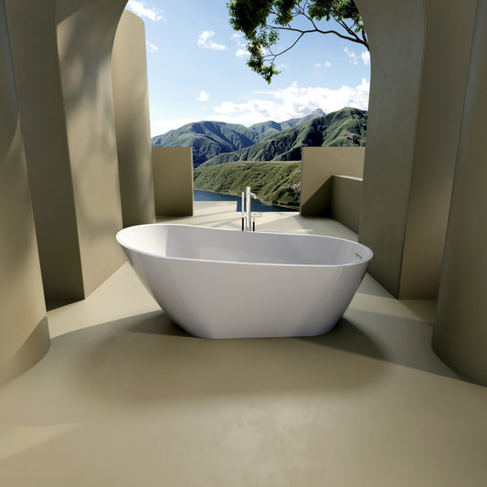 60' Acrylic Freestanding Soaking Bathtub with Chrome Overflow and Drain, cUPC Certified, Glossy White 22A04-60-1