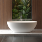 65' Freestanding Solid Surface Bathtub, Luxury Handcrafted Stone Resin Freestanding Soaking Bathtub with Overflow and Pop-up Drain, Matte White 24S06-65MW