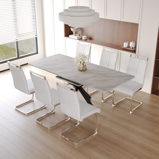 62.4' extendable 78.15' dining Table Set for 6-8 Person for Dining Room,C-shaped Tube Soft padded armless dining chair and Very large Dining Room Table Kitchen Table Chair Set with metal Legs