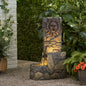 36.5' High AZA FOUNTAIN, Hand Crafted Weather Resistant Floor Fountain with Light, Stone Gray