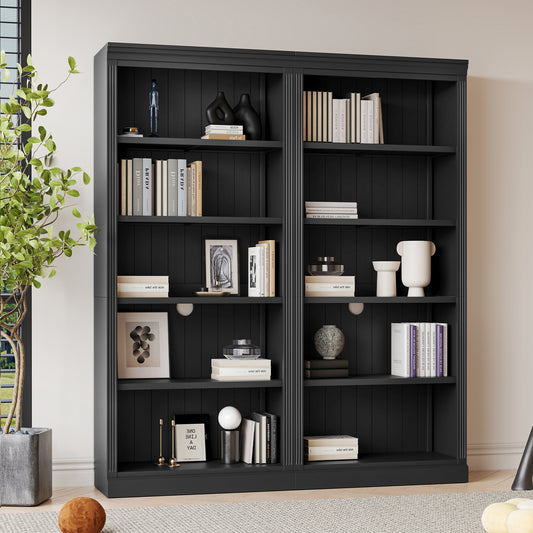 83' Tall Wood Bookcase Suite with light strip ,5-Tier Home Decor Bookcase Suite with Adjustable Shelves,Storage Organizer,Free Standing Storage Shelves Suite for Living Room,Home Office,Black
