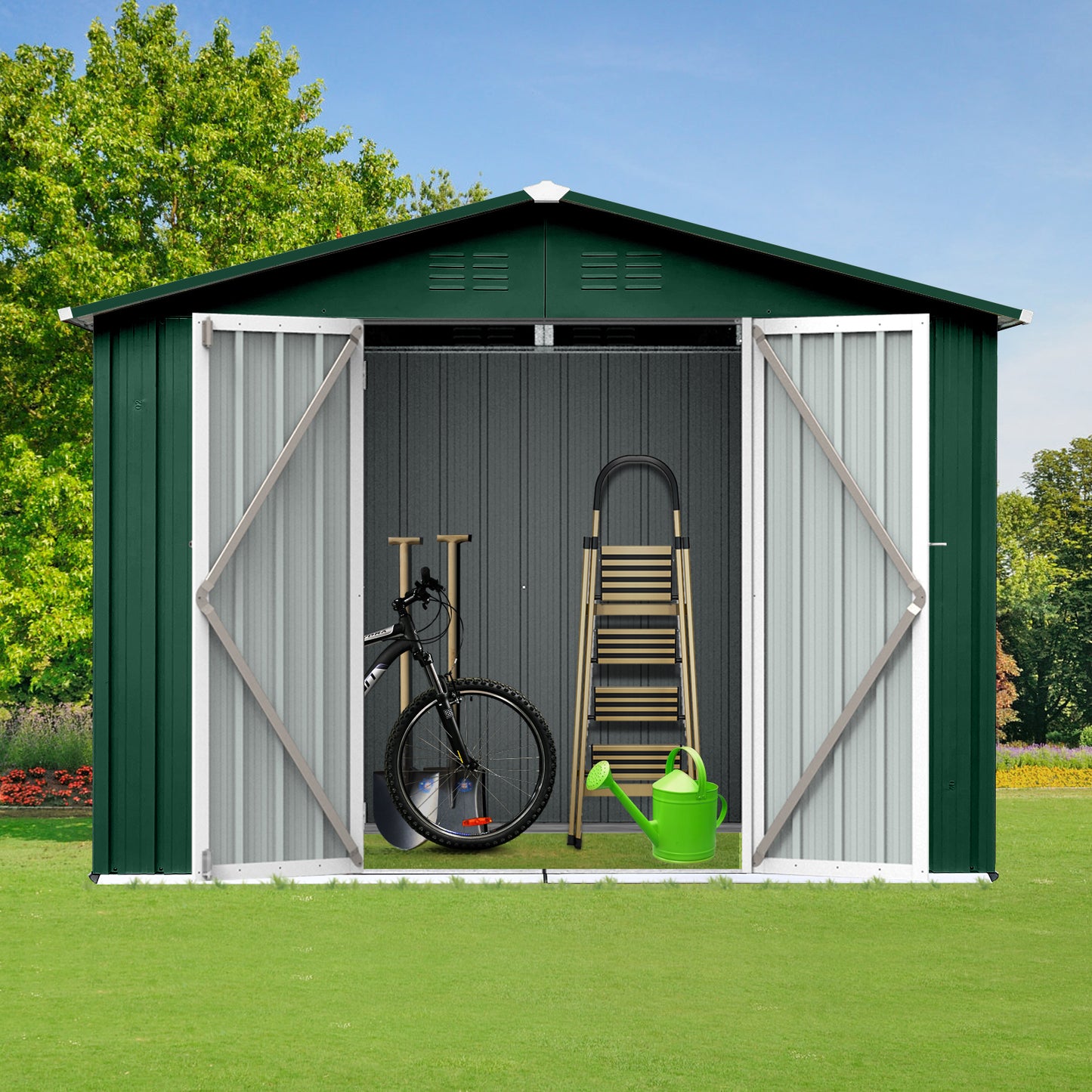 Metal garden sheds 6ftx8ft outdoor storage sheds Green+White
