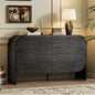 TREXM Buffet Cabinet with Storage, Wood Sideboard Cabinet with Curvy Edge, 4 Doors Retro Credenza Storage Cabinet with Adjustable Shelves for Living Room, Kitchen (Black)