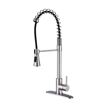Brushed Nickel Single Handle Commercial Modern Spring High Arc Kitchen Faucet Water Filter System Bends as You Want