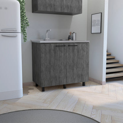 Napoles 2 Utility Sink with Cabinet, Stainless Steel Countertop, Interior Shelf