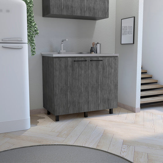 Napoles 2 Utility Sink with Cabinet, Stainless Steel Countertop, Interior Shelf