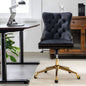 A&A Furniture Office Chair,Velvet Upholstered Tufted Button Home Office Chair with Golden Metal Base,Adjustable Desk Chair Swivel Office Chair (Black)