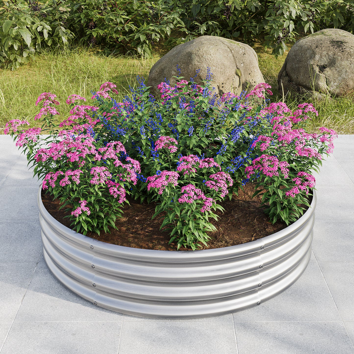 47.24*11.4' Tall Round Raised Garedn Bed,Metal Raised Beds for Vegetables, Outdoor Garden Raised Planter Box, Backyard Patio Planter Raised Beds for Flowers, Herbs, Fruits Silver