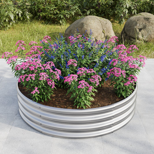 47.24*11.4' Tall Round Raised Garedn Bed,Metal Raised Beds for Vegetables, Outdoor Garden Raised Planter Box, Backyard Patio Planter Raised Beds for Flowers, Herbs, Fruits Silver