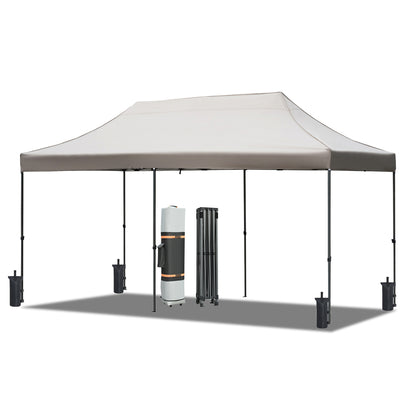 TREXM 10x20 Pop Up Canopy Tent with 6 Sidewalls, Heavy Duty Party Tent, UV and Waterproof Protection, 3 Height Adjustable Outdoor Canopy Tent with Roller Bag for Weddings, Events, and Beach, Khaki