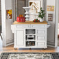 Kitchen cart with Rubber wood desktop rolling mobile kitchen island with storage and 5 draws 53 Inch  length(White)
