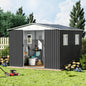 Metal Anti-Corrosion Utility Tool House with Lockable Door, Garden Shed 10FTx8FT Apex Roof Grey With Windows and Aluminum alloy frame