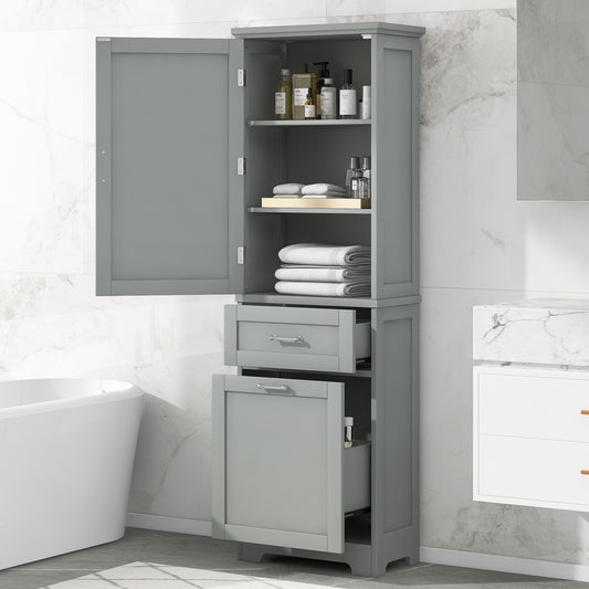 Tall Bathroom Storage Cabinet, Freestanding Storage Cabinet with Two Different Size Drawers and Adjustable Shelf, MDF Board with Painted Finish, Grey (Old Sku:WF312730AAE)