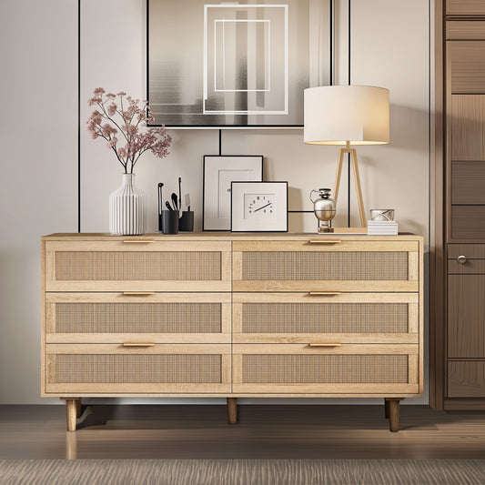 59.06'6-Drawers Rattan Storage Cabinet Rattan Drawer,for Bedroom,Living Room,Natural (Same SKU:W757121586)