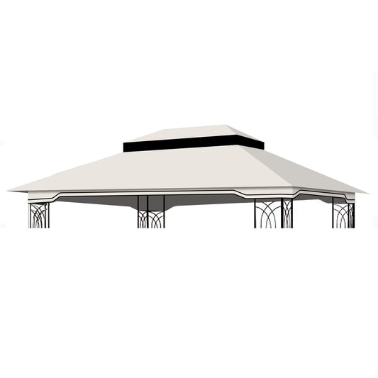 10x12 Ft Outdoor Patio Gazebo Replacement Canopy,Double Tiered Gazebo Tent Roof Top Cover Only(Frame Not Include)-Beige/White
