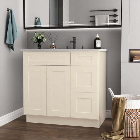 36 in. W x 21 in. D x 34.5 in. H in Antique White Plywood Ready to Assemble Floor Vanity Sink Base Kitchen Cabinet with Right Door