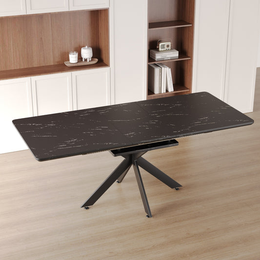 62.4' Extendable 78.15'Very large Black Dining Table Modern Mid-Century Kitchen Table Set for Dining Room, party Table,Conference table,Black metal X shape Legs.