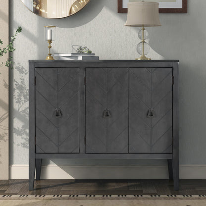 U_STYLE Adjustable Shelf Storage Sideboard with 3 Retro Metal Handles and 4 Pinewood Legs, for Entryway, Living Room, Study Room, Dining Room