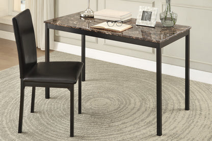 2pc Writing Desk and Chair Set Black Finish Metal Frame Faux Leather Upholstery Small Space Furniture Home Office