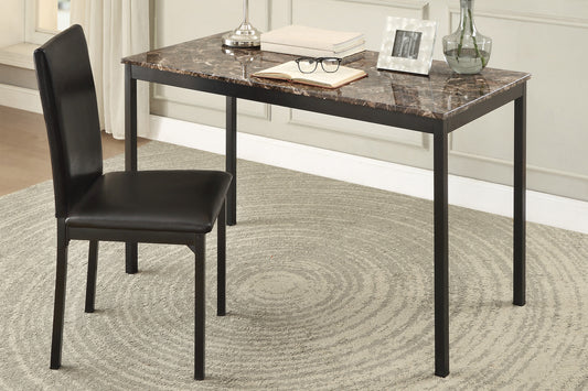 2pc Writing Desk and Chair Set Black Finish Metal Frame Faux Leather Upholstery Small Space Furniture Home Office