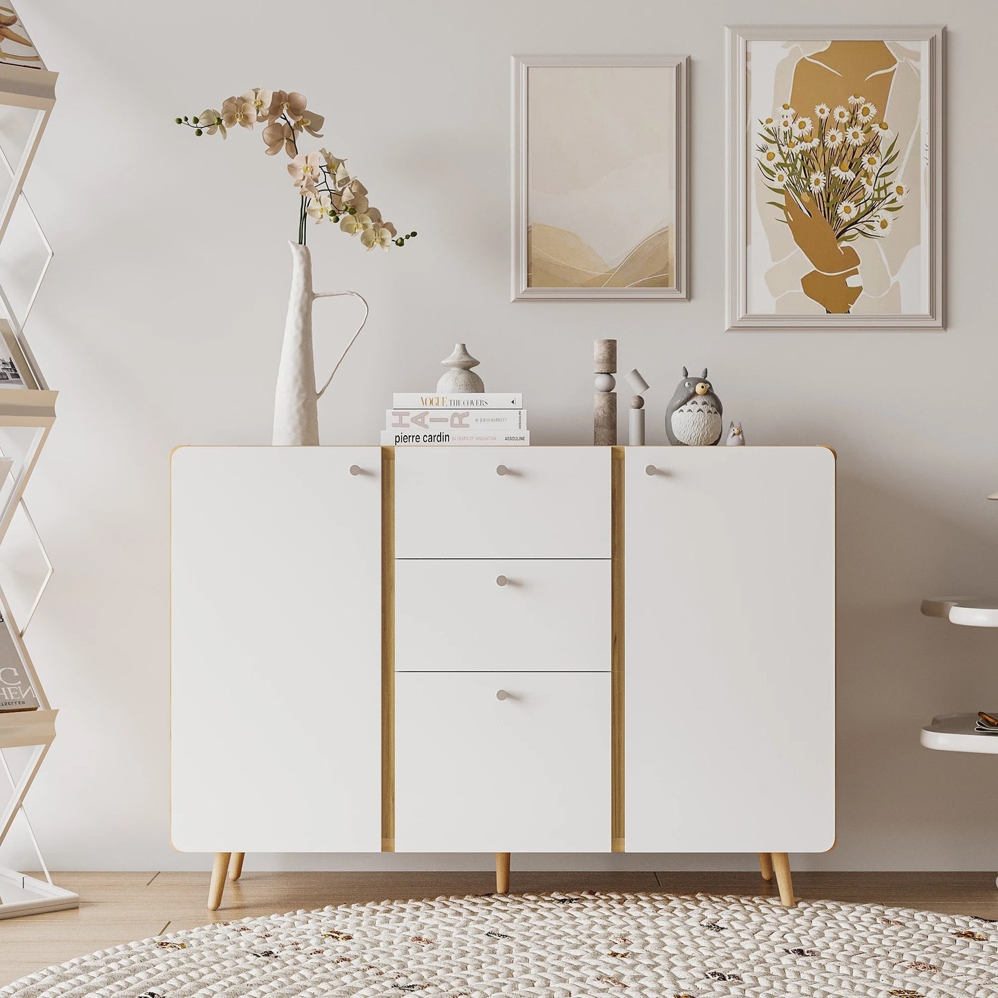 Sideboard Buffet Cabinet with 3 Drawers & 2 Doors,47.24'Buffet Cabinet with Adjustable Shelves for for Living Room Dining Room Hallway,Kitchen