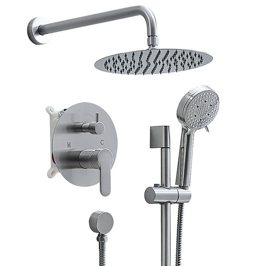 10-Inch Shower System, Slide Bar Shower Faucets Sets Complete Round Shower Heads and 5-Spray Handheld Combo, Wall Mounted Matte Black Shower Faucet