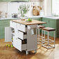 TOPMAX Farmhouse Kitchen Island Set with Drop Leaf and 2 Seatings,Dining Table Set with Storage Cabinet, Drawers and Towel Rack, White+Rustic Brown