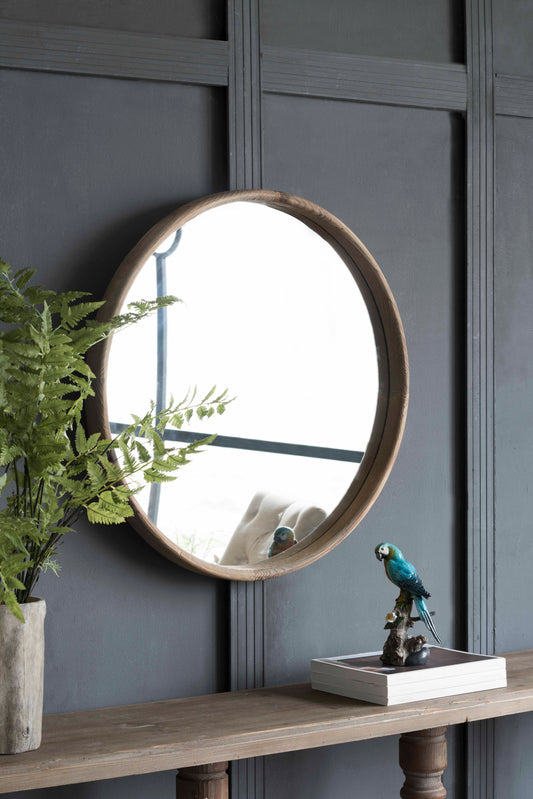28' Round Wood Mirror, Wall Mounted Mirror Home Decor for Bathroom Living Room