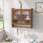 24.8'Glass Door Vintage Double Door Wall Cabinet with Three Tiers of Storage with Towel Rack, for Bathroom, Kitchen,Dining Room,Brown