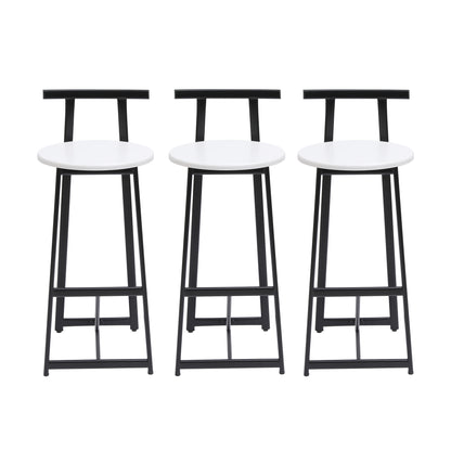 Modern Bar Stools with Backrest for Kitchen Island or Pub Room, Metal Frame, Black & White, Set of 3