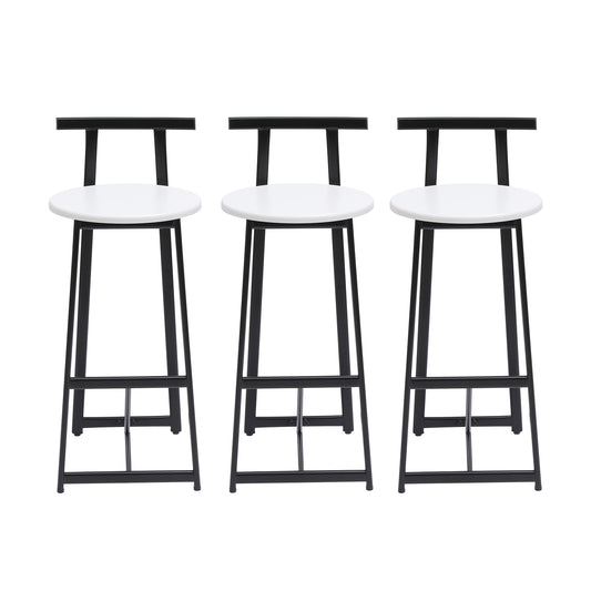 Modern Bar Stools with Backrest for Kitchen Island or Pub Room, Metal Frame, Black & White, Set of 3