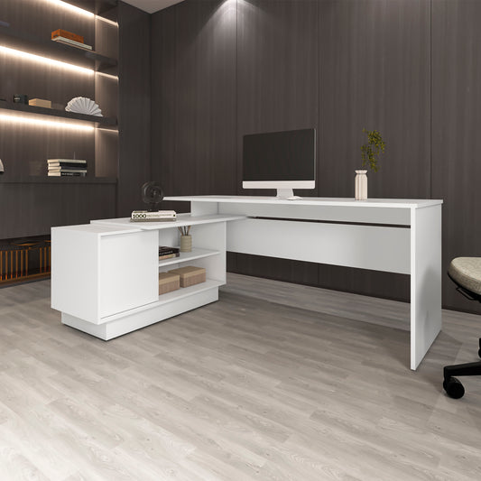 Weir L-Shaped Desk in Melamine, White