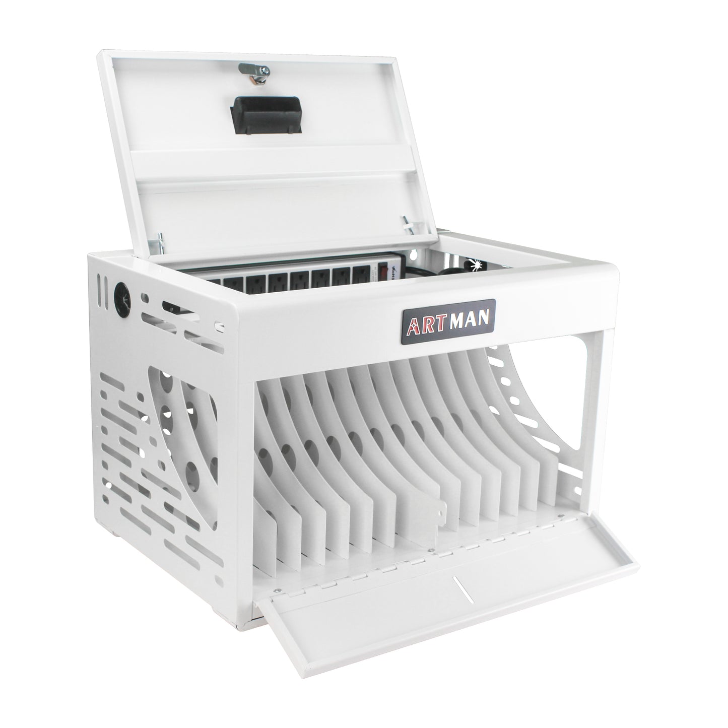 16-Device Charging Station for Laptops/Tablets, Charging Cabinet for iPad/Chromebooks/Laptop Computers, Laptop & Tablet Storage Carts for Classroom/Library/Office/Lockable, White