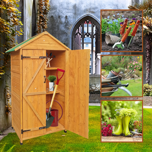 XWT010 WOODEN SHED Natural for backyard garden big spire Tool storage 68.50'X 22.83'X 40.35'