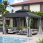 12' X 16' Hardtop Gazebo with Galvanized Steel Double Roof, Sturdy Aluminum Frame, Curtains, and Netting for Patio, Lawn, and Garden