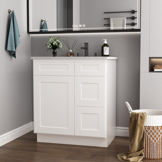 30 in. W x 21 in. D x 34.5 in. H in Shaker White Plywood Ready to Assemble Floor Vanity Sink Base Kitchen Cabinet with Right Door