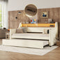 Twin Size Daybed with Trundle, Upholstered Daybed with Charging Station and LED Lights, White (Expect arrive date:May 20th. )