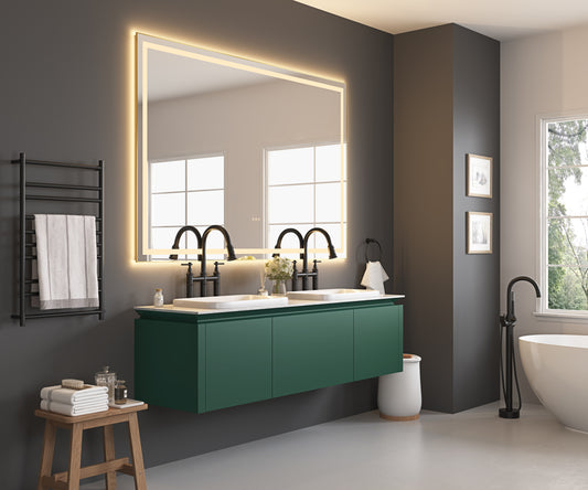 84in. W x 48in. H Oversized Rectangular Black Framed LED Mirror Anti-Fog Dimmable Wall Mount Bathroom Vanity Mirror  HD Wall Mirror Kit For Gym And Dance Studio 48X 72Inches With Safety Ba