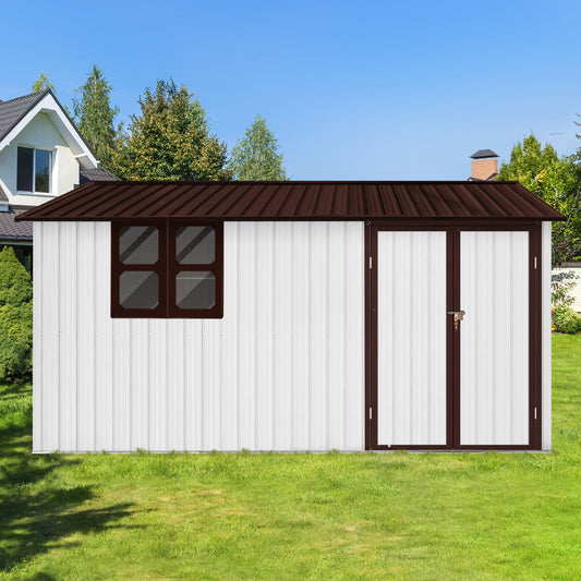 Metal garden sheds 10ftx12ft outdoor storage sheds white+coffee with window