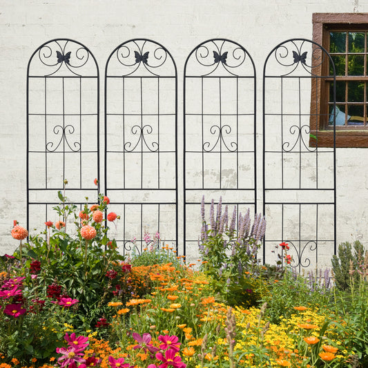 4 Pack Metal Garden Trellis 86.7' x 19.7' Rustproof Trellis for Climbing Plants Outdoor Flower Support Black
