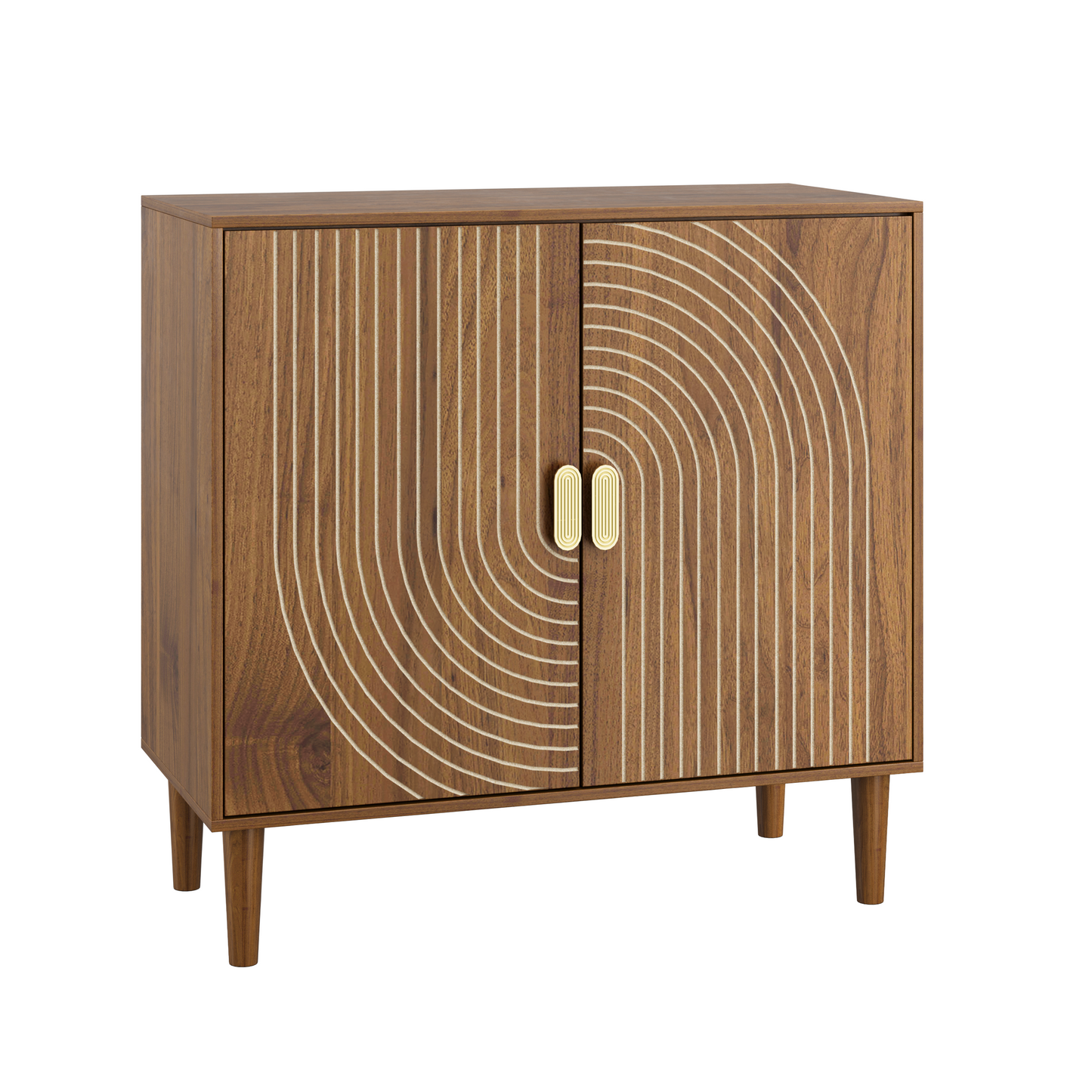Walnut Wood Buffet Cabinet with Line Groove Design,Sideboard Buffet Cabinet With Storage,Multifunctional Accent Cabinet for Living Room,Entryway,Hallway,Office,Kitchen