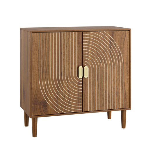 Walnut Wood Buffet Cabinet with Line Groove Design,Sideboard Buffet Cabinet With Storage,Multifunctional Accent Cabinet for Living Room,Entryway,Hallway,Office,Kitchen