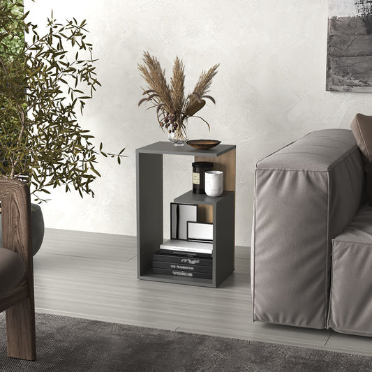 Everet 25' High 3-Tier Shelf Side Table Matt Gray - Natural Oak