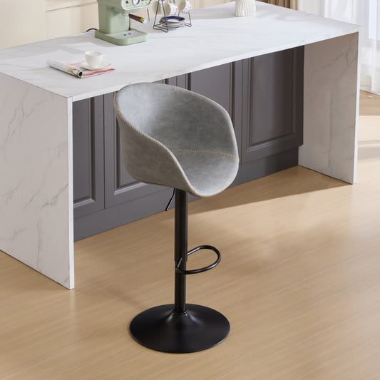 Adjustable Swivel Bar Stools, Mid-Century Modern PU Leather Upholstered Counter Height Bar Stool, Kitchen Island Barstools with Minimalism style, 1 chair/1carton,Gray