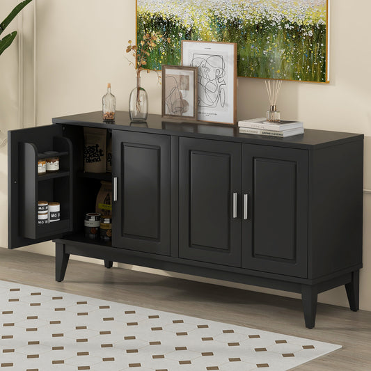4-Door Sideboard Storage Cabinet with Door Shelf for Living Room and Dining Room, Two Large Cabinets with Adjustable Shelf, Black